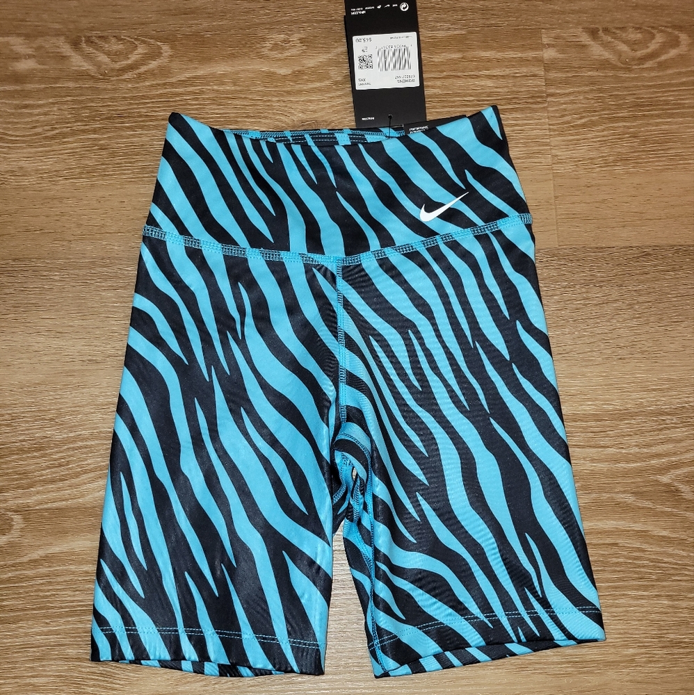 Nike One Icon Clash 7" Zebra Printed Bike Shorts Women's XXS Blue Black New